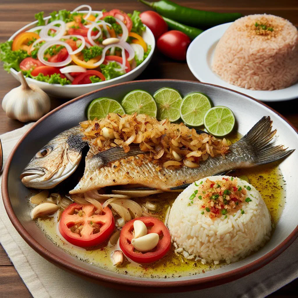 Pan-fried fish fillet in garlic sauce garnished with fresh parsley