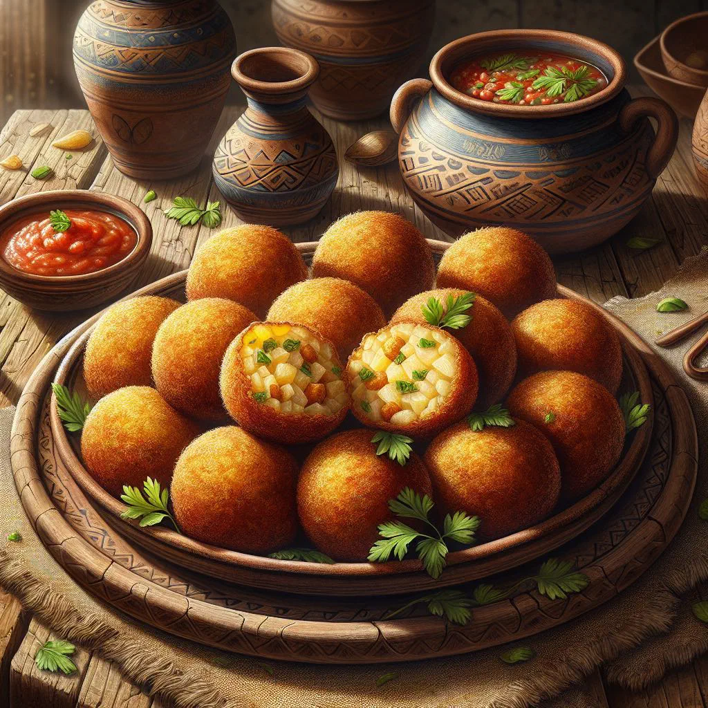 Golden fried Panamanian rellenos de papa, crisp stuffed potato balls