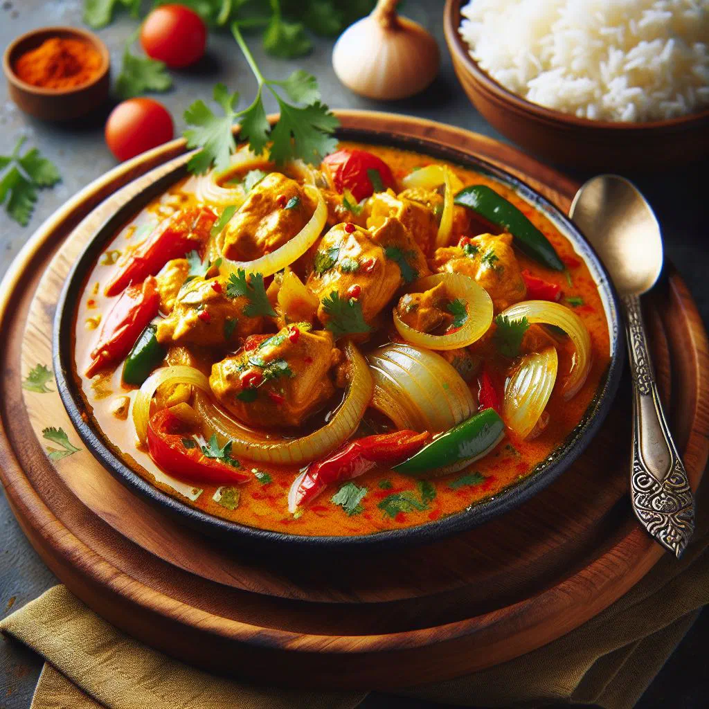 Papua New Guinean chicken curry in coconut sauce garnished with fresh coriander
