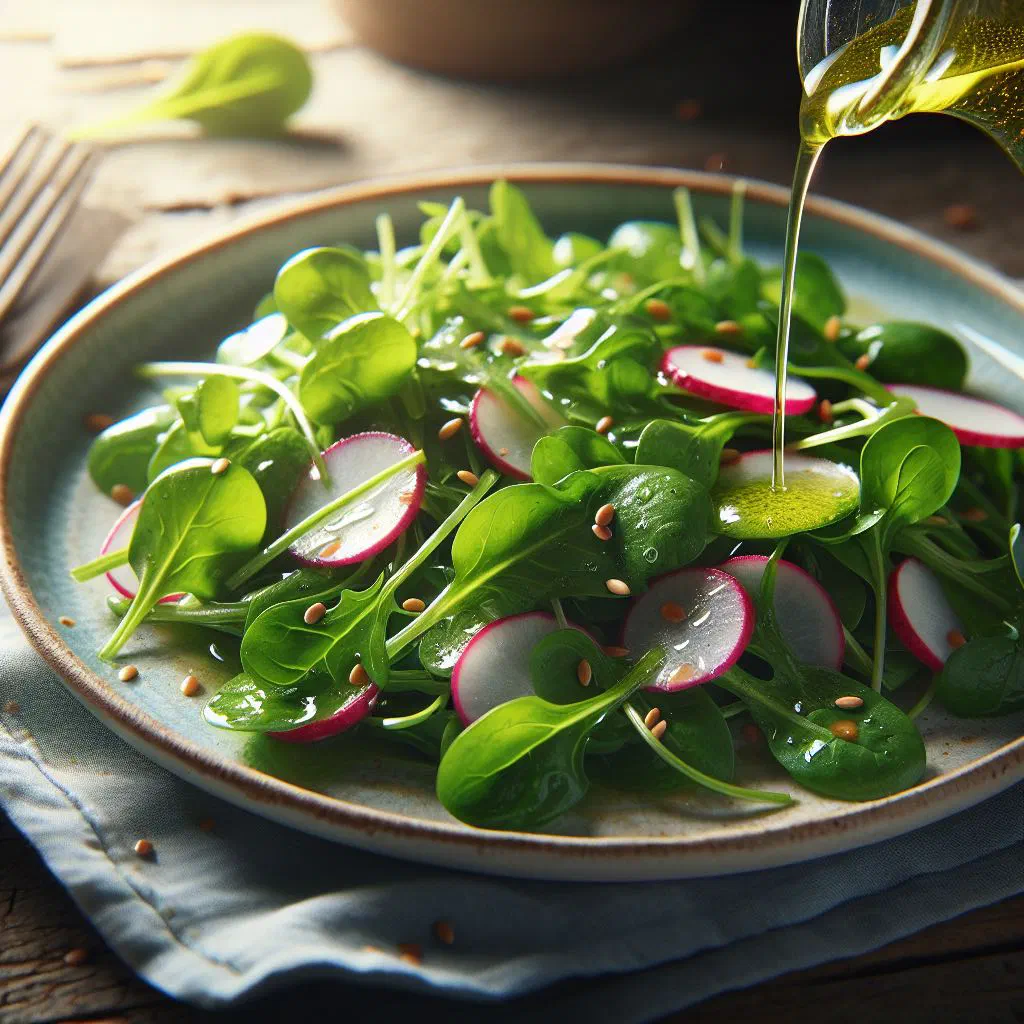 Fresh watercress salad with diced tomato, onion rings and a lemon dressing