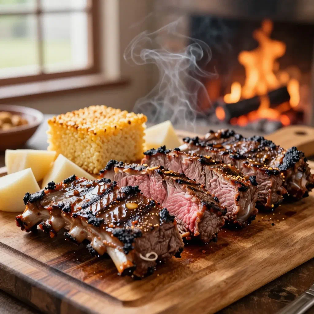 Grilled Paraguayan asado with beef, chorizo and onions on a wooden board