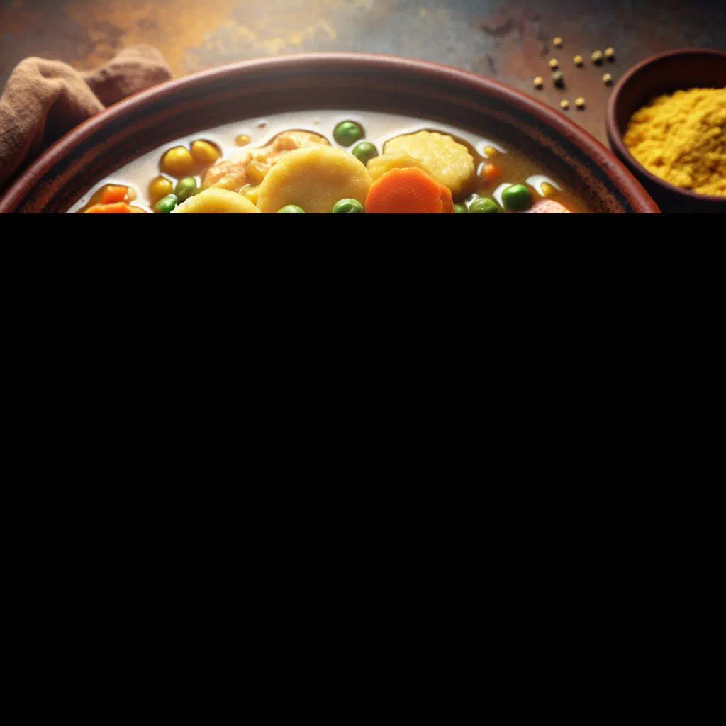 Bowl of Paraguayan bori bori de pollo chicken soup with cornmeal dumplings and parsley