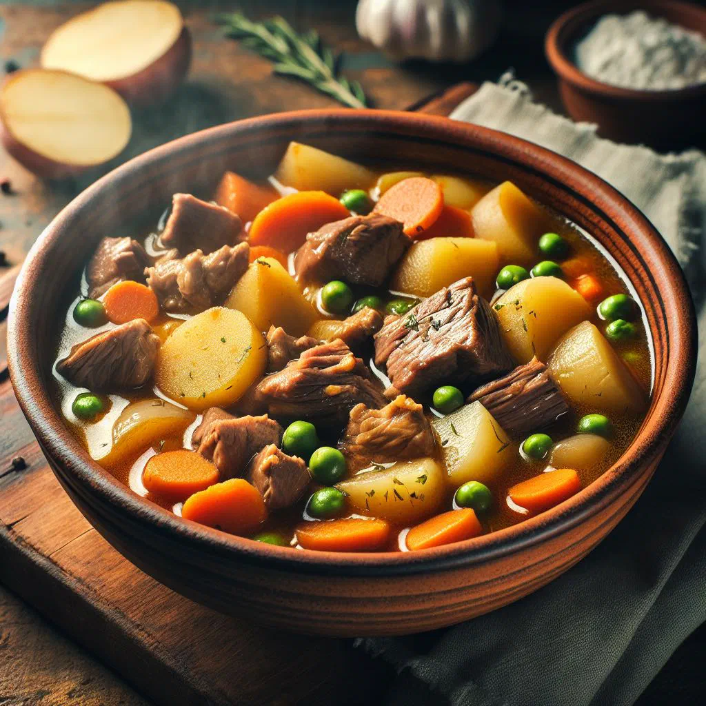Hearty Paraguayan estofado stew with beef, potatoes and vegetables in a bowl