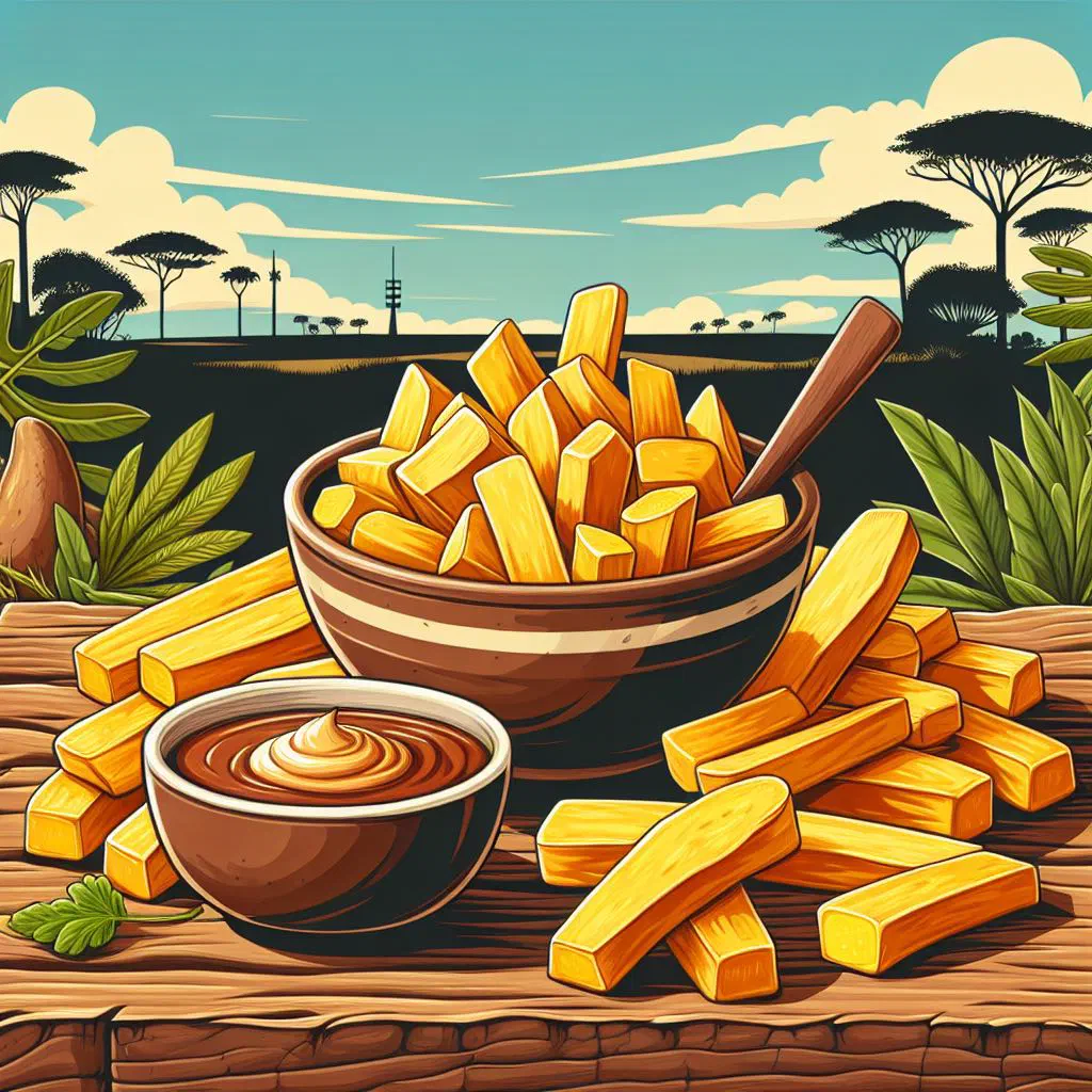 Golden-fried cassava sticks on a plate, crisp and lightly salted