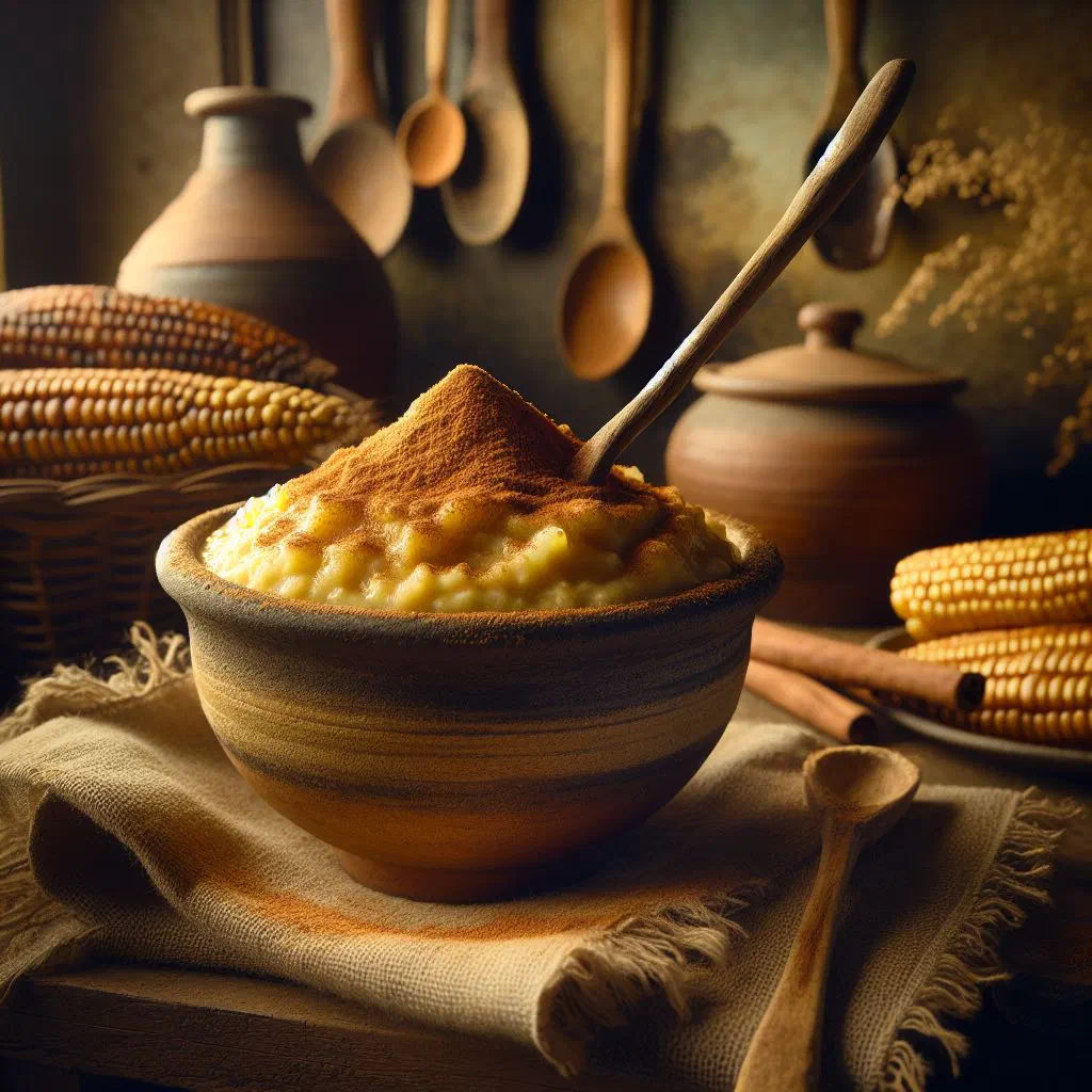 Bowls of creamy Paraguayan corn pudding dusted with cinnamon