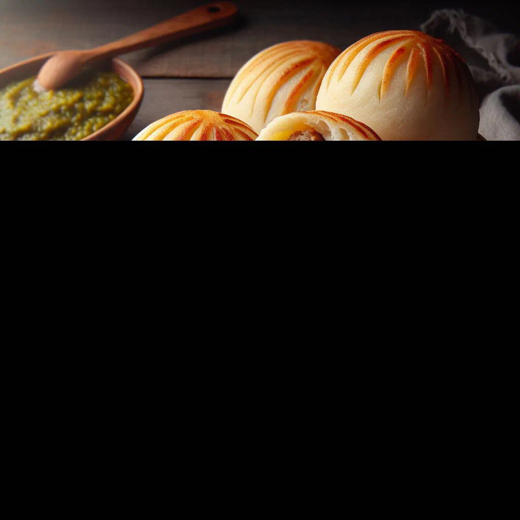Golden fried stuffed yuca balls served on a plate with fresh herbs