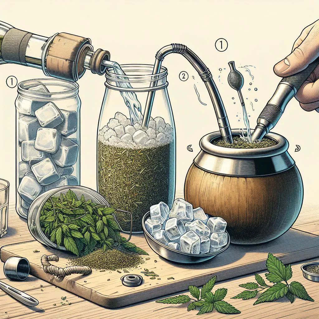 Iced tereré with yerba mate served in a traditional guampa with a bombilla
