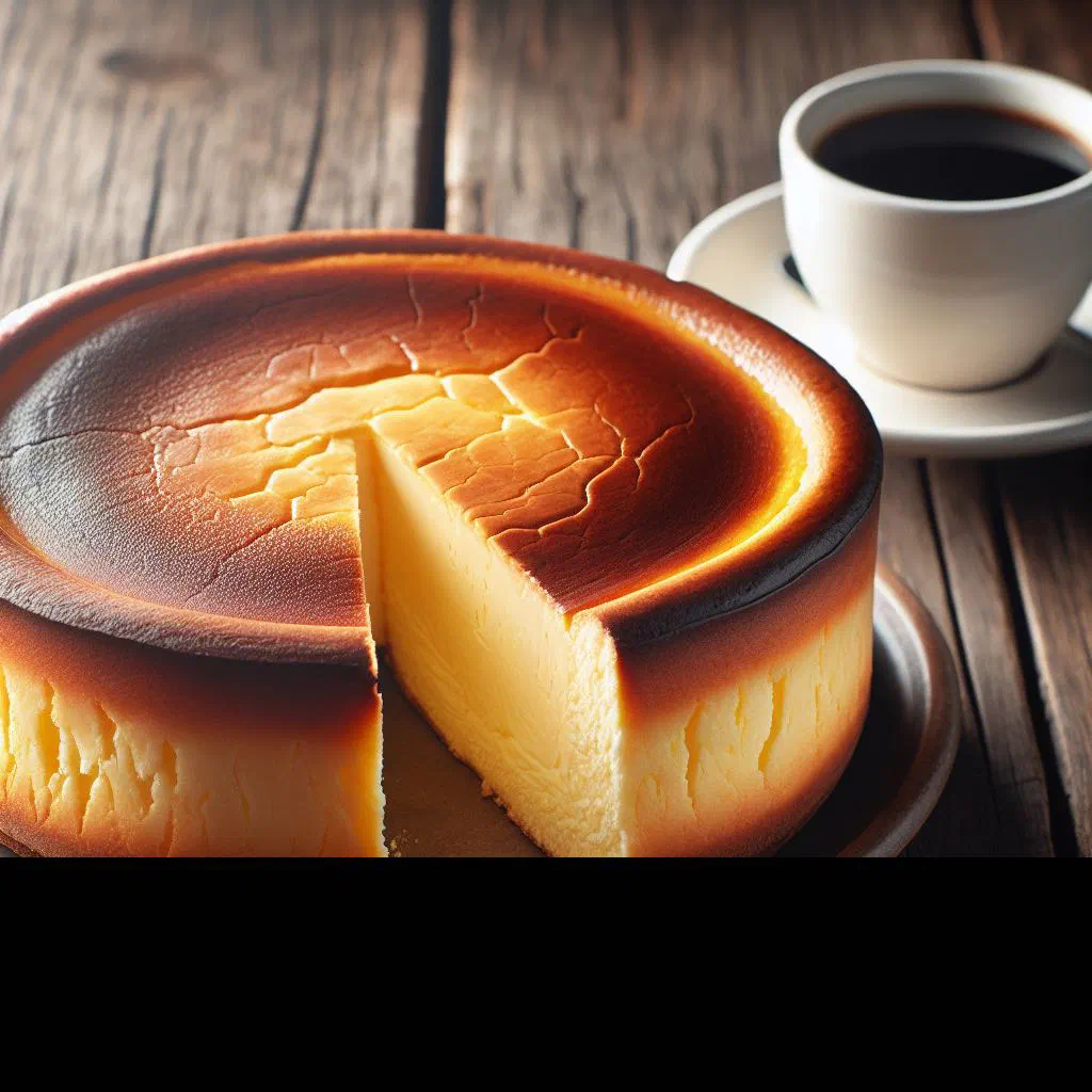 Golden Paraguayan cheese cake, sliced to show its fluffy texture
