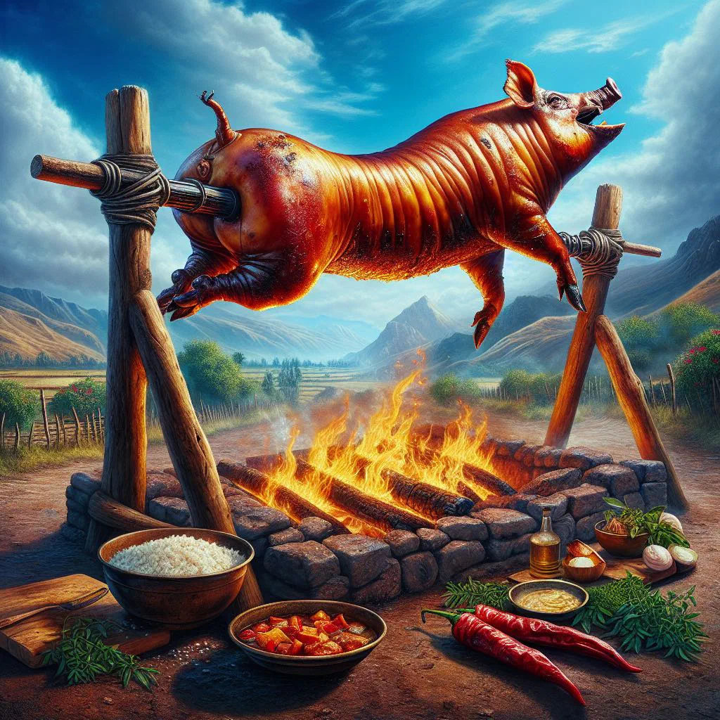 Marinated Peruvian pork grilled over an open fire until crisp