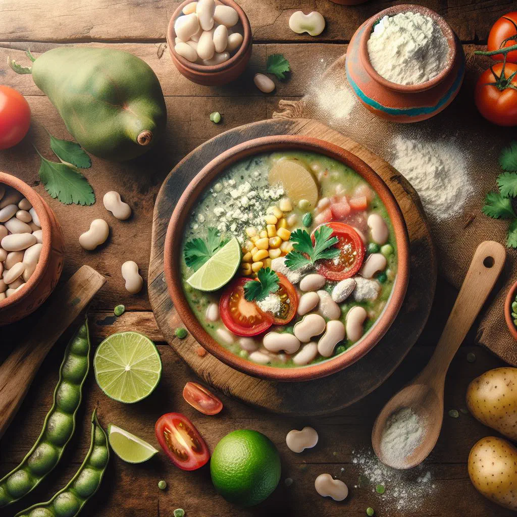 A warming bowl of Chupe de Habas bean soup garnished with fresh coriander