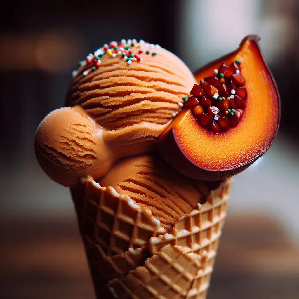 Scoops of golden lúcuma ice cream in a bowl