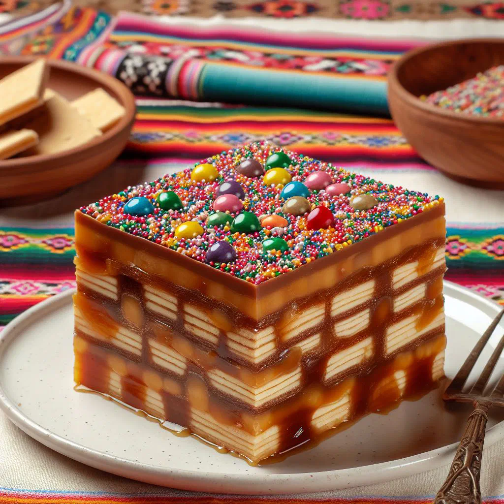 Slices of Turrón de Doña Pepa topped with colourful sprinkles