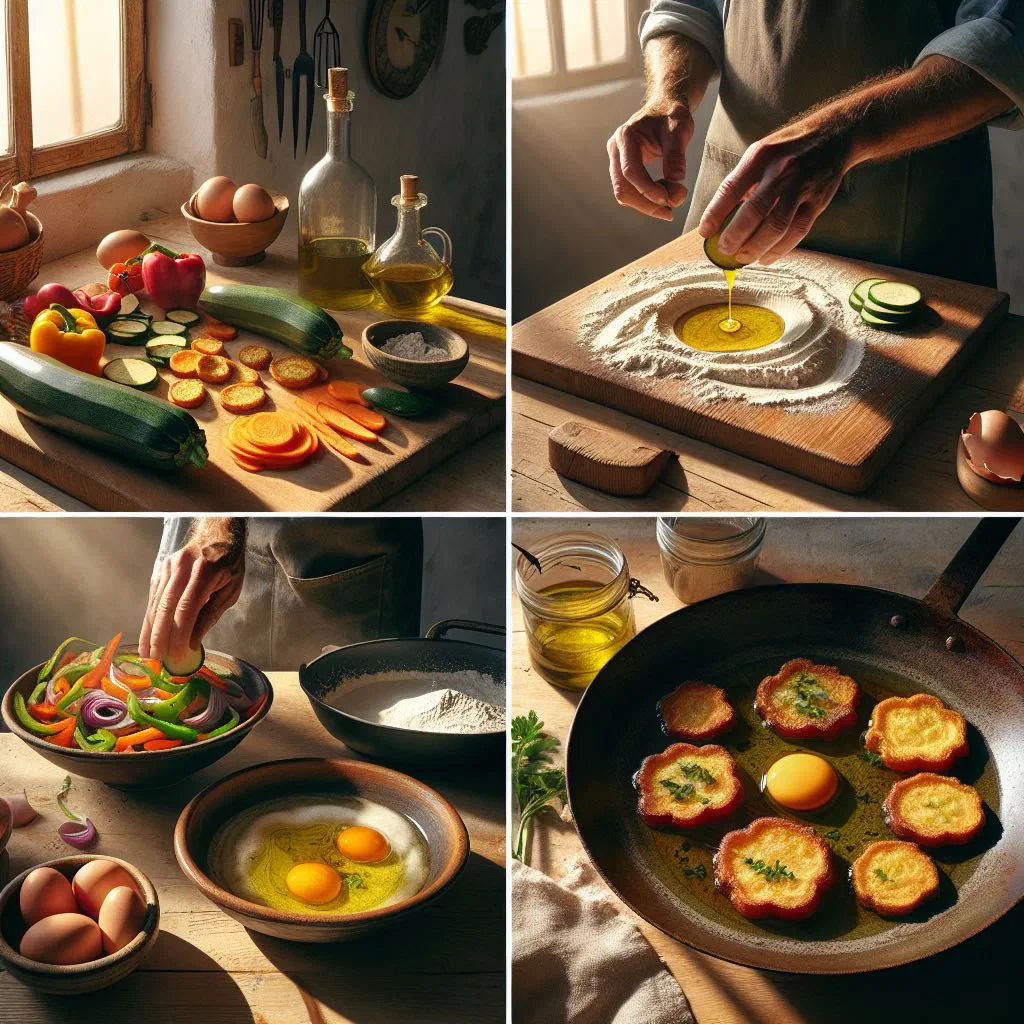 Golden Peruvian vegetable fritters garnished with fresh herbs