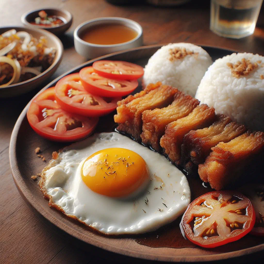 Bagnetsilog with crispy fried pork, garlic rice and a sunny-side-up egg
