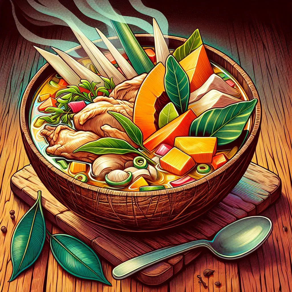 Binakol na manok chicken and coconut soup served in a coconut shell