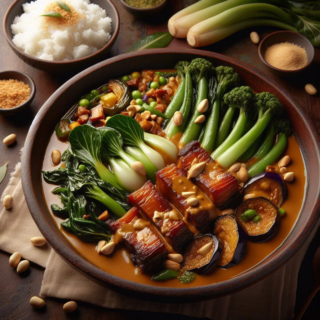 Crispy Kare-Kare with beef in peanut sauce topped with crispy pork skin