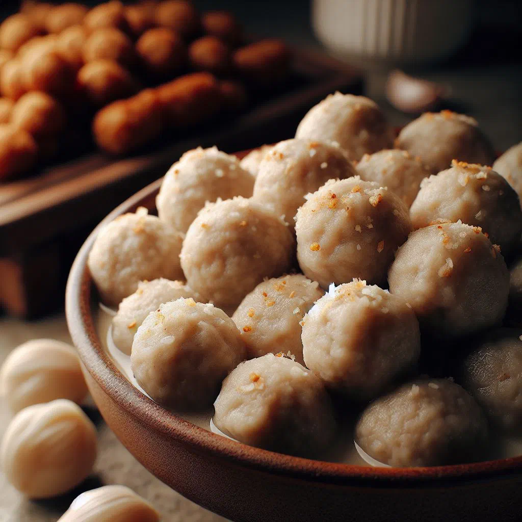 Golden Filipino fish balls served with a dark sweet-and-spicy dipping sauce