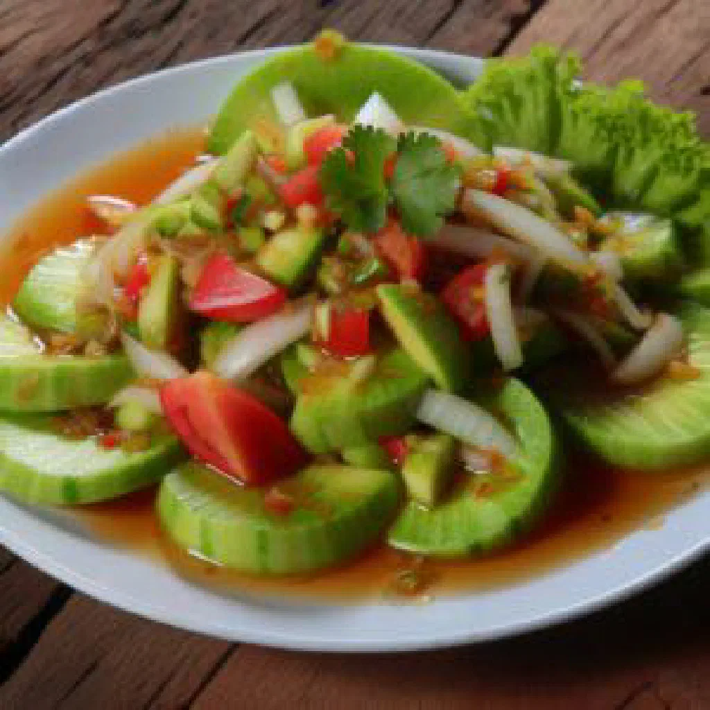 Ensaladang mangga with slivered green mango, tomato and onion in a bowl