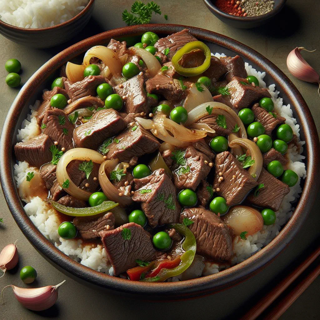 Filipino igado with tender pork and beef in a savoury soy sauce stew