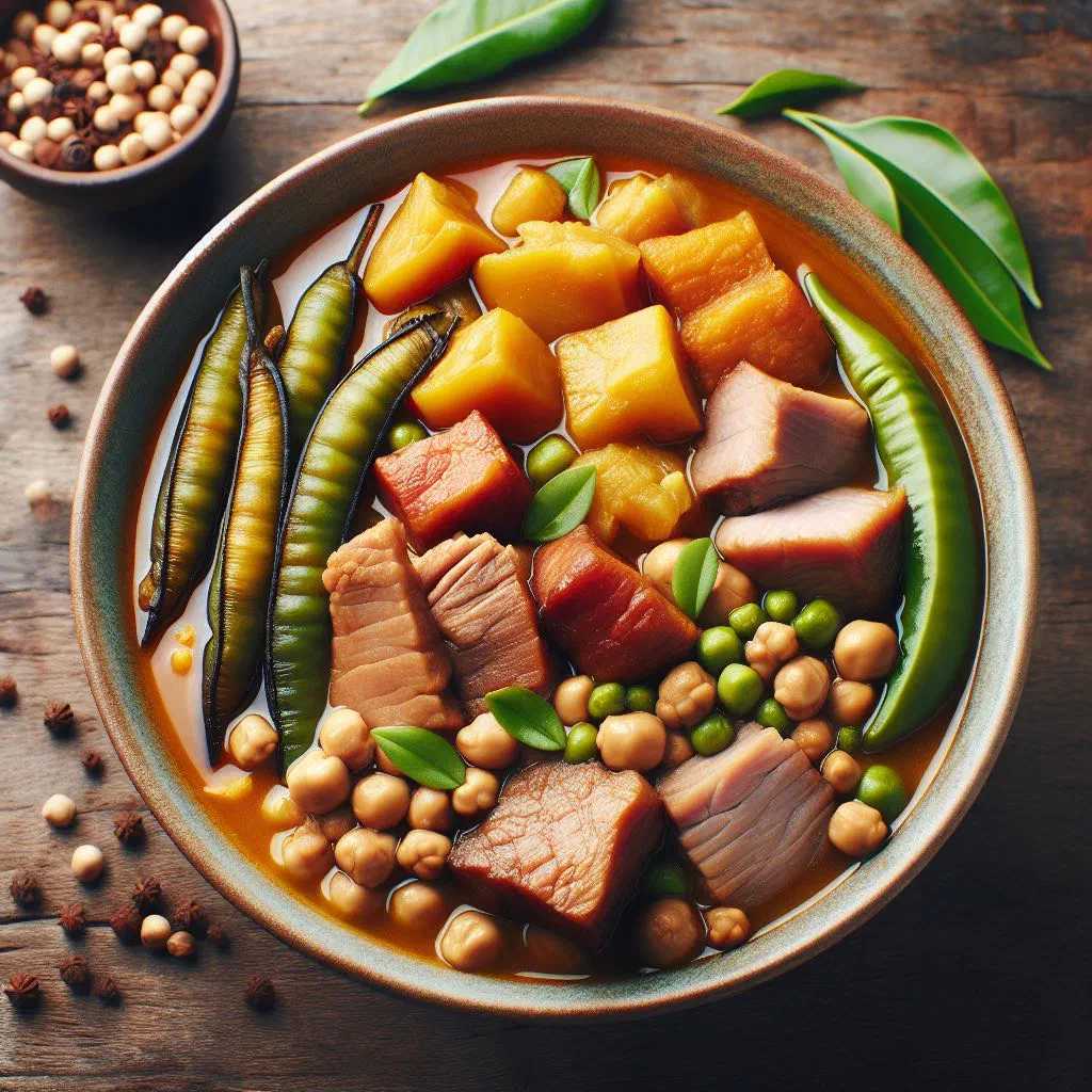 Bowl of Kadyos, Baboy, at Langka pork stew with pigeon peas and jackfruit