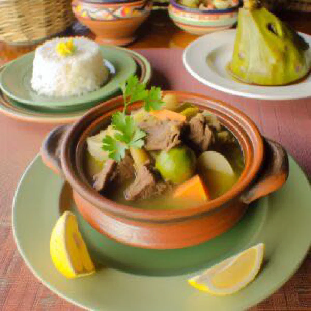 A bowl of Kansi beef and bone marrow soup with a sour tamarind broth