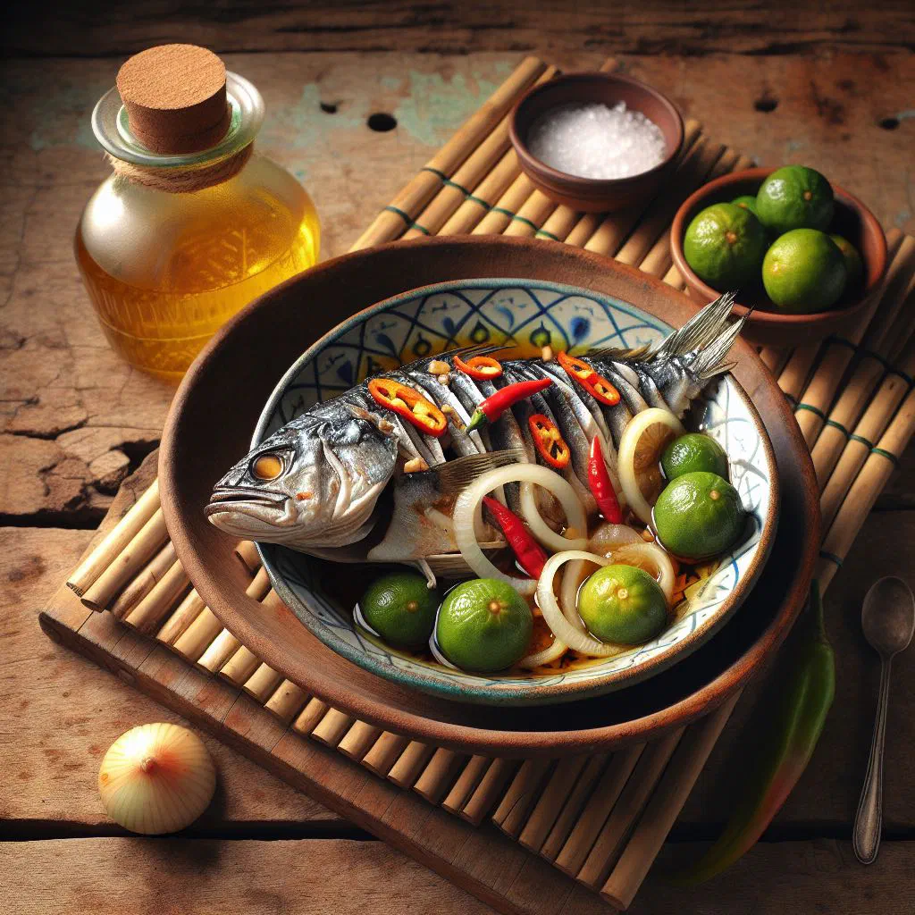 Kilawin na Isda with fresh fish cured in vinegar, onion and chilli