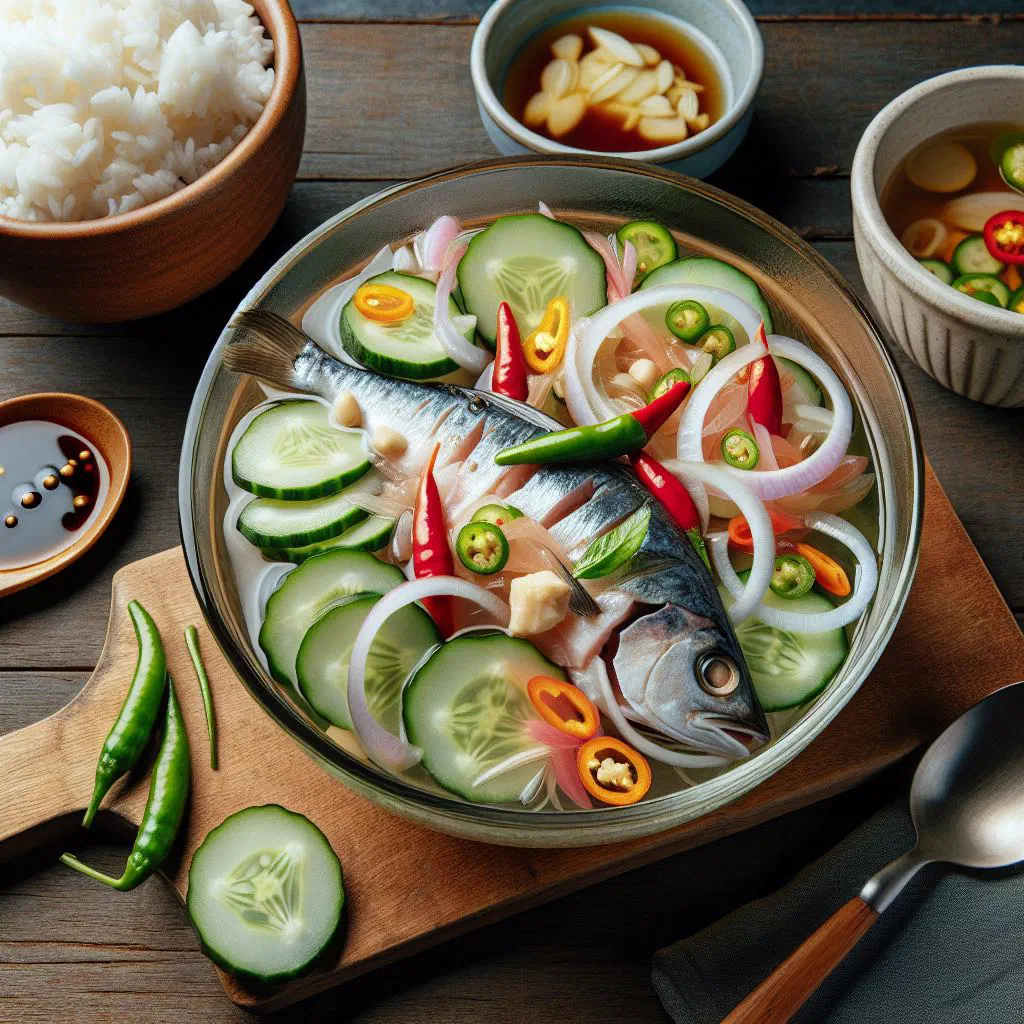 Bowl of kinilaw na isda with cubed raw fish, onions, chilli and lime