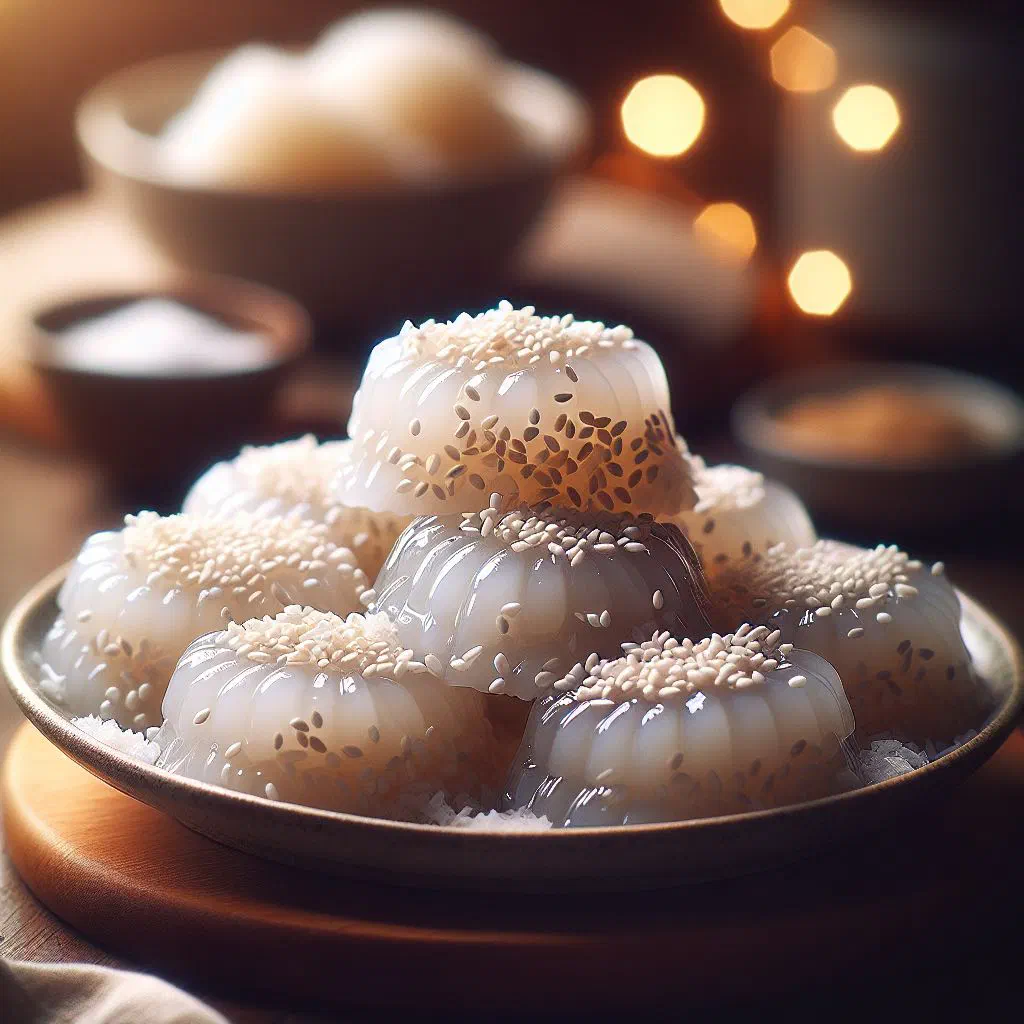 Soft palitaw rice cakes coated in sugar and grated coconut