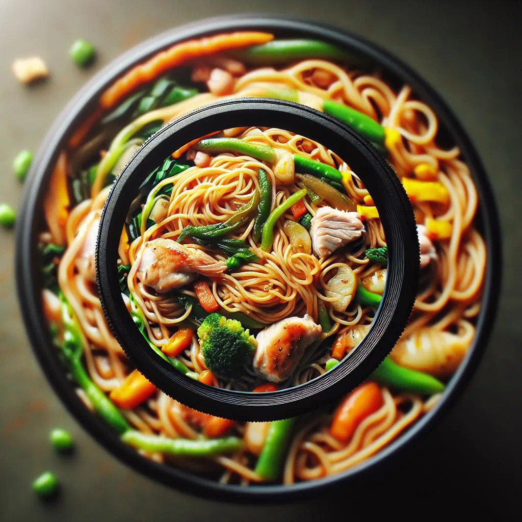Pancit Bato rice noodles tossed with vegetables and chicken