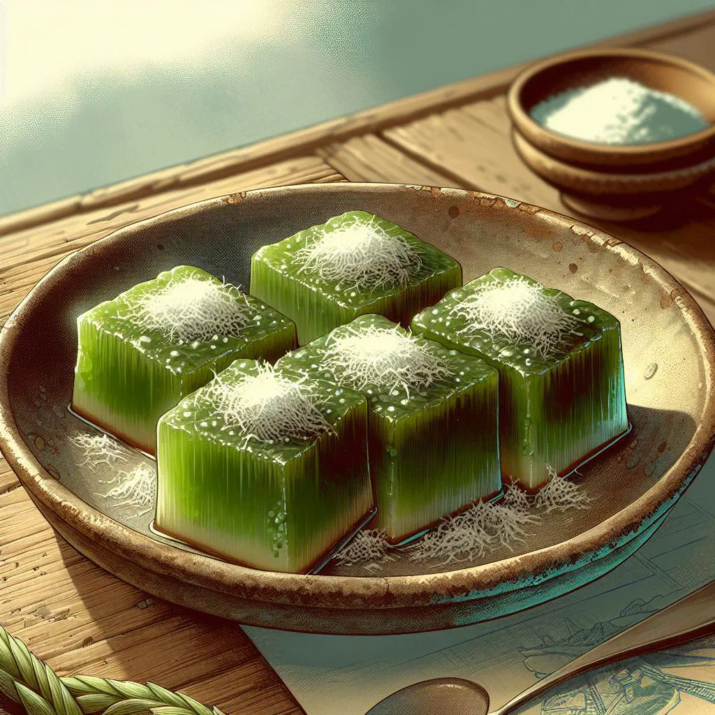 Soft jelly-like pichi-pichi cakes coated in grated coconut