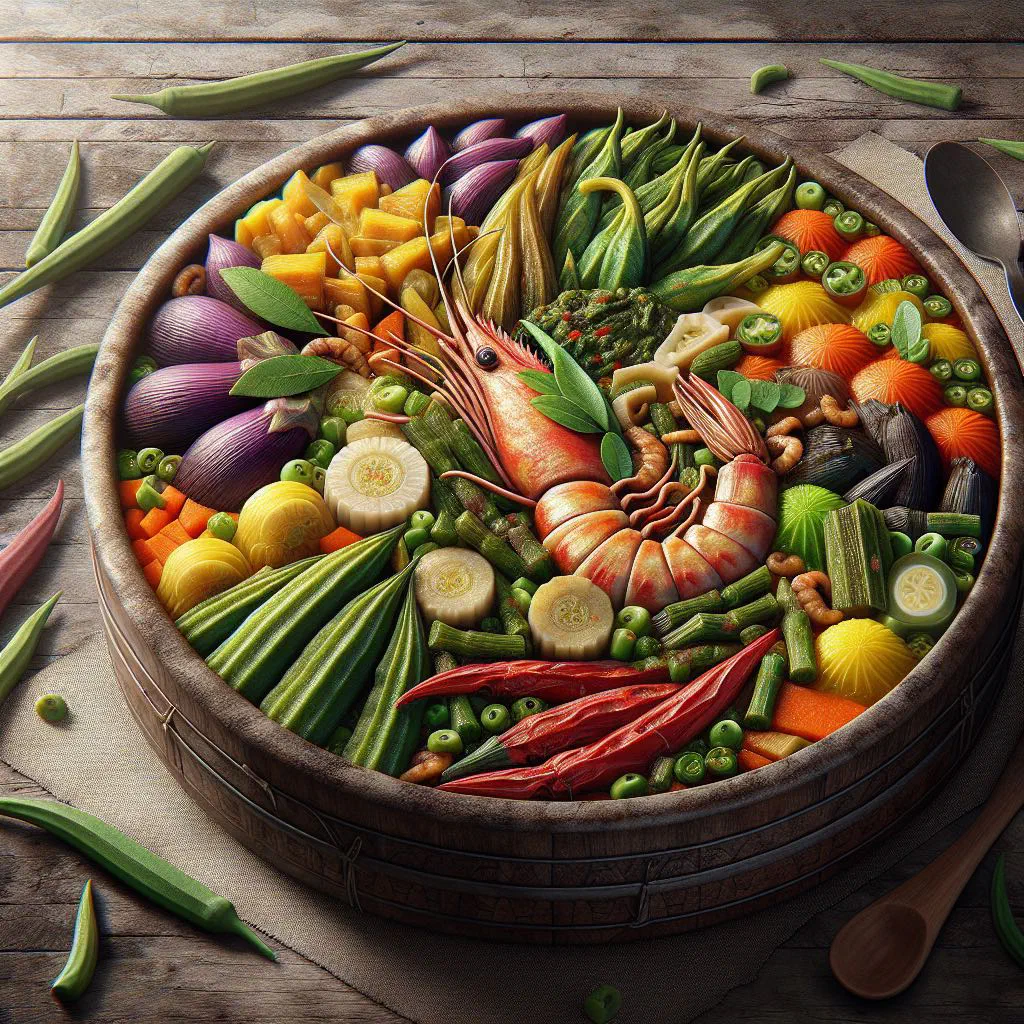 Pinakbet of stewed mixed vegetables served in a bowl