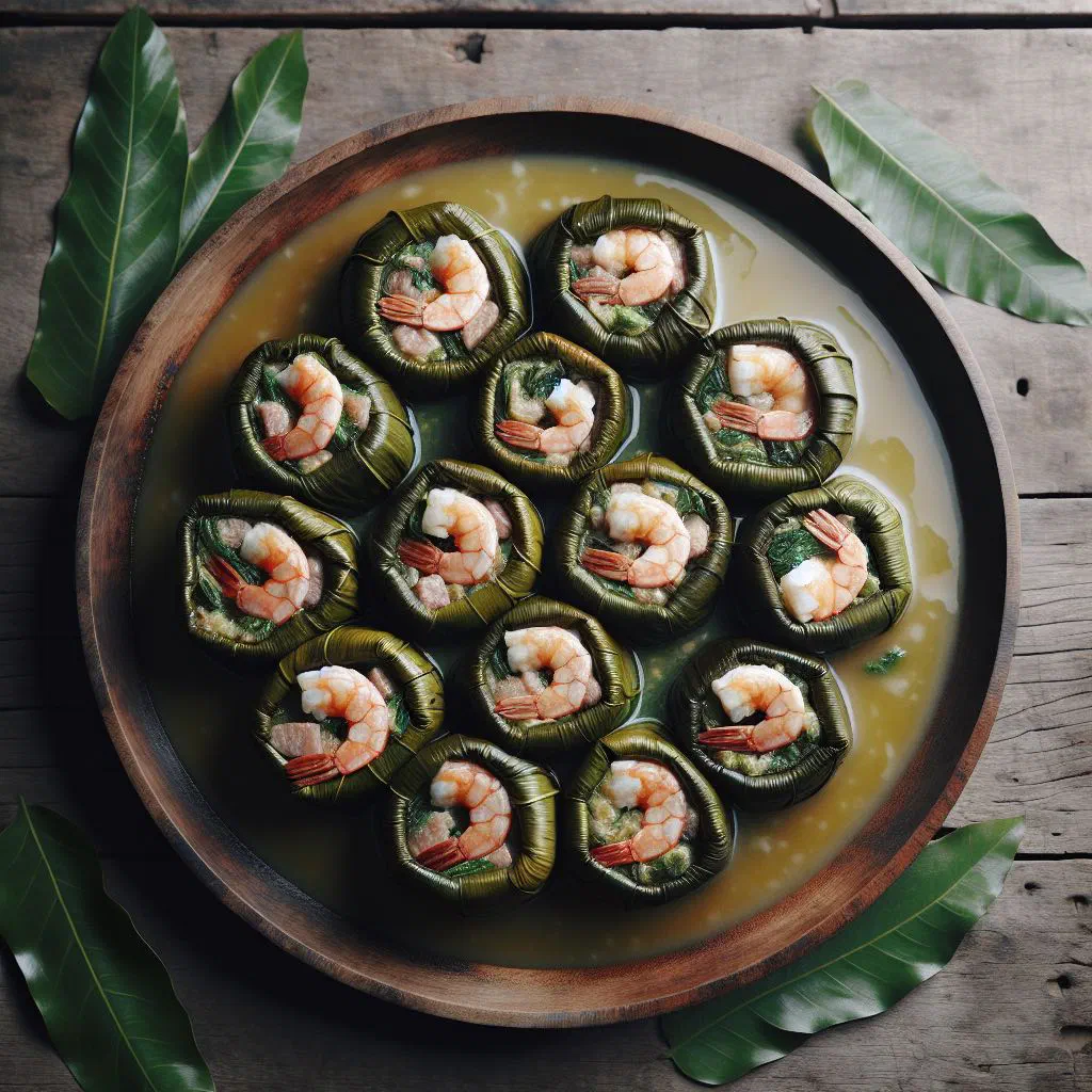 Tinumok parcels of sticky rice steamed in banana leaves