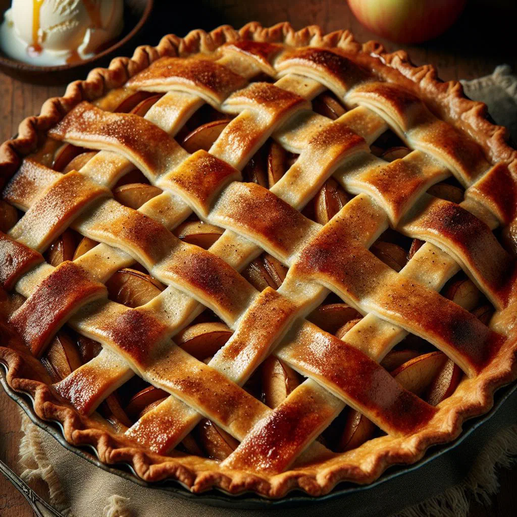 Golden Polish apple tart with thin apple slices and a dusting of cinnamon