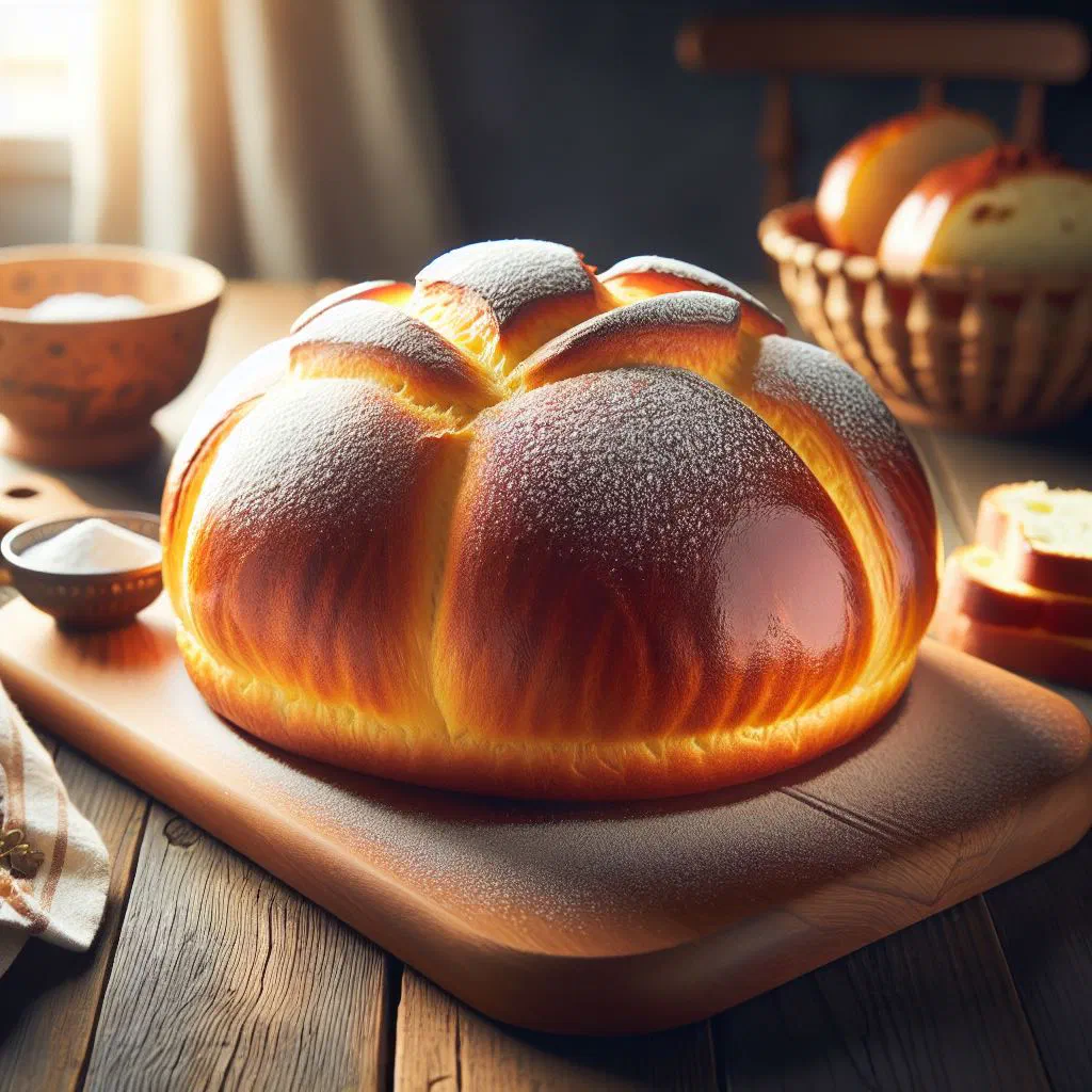 Golden Polish baba drożdżowa yeast cake dusted with icing sugar