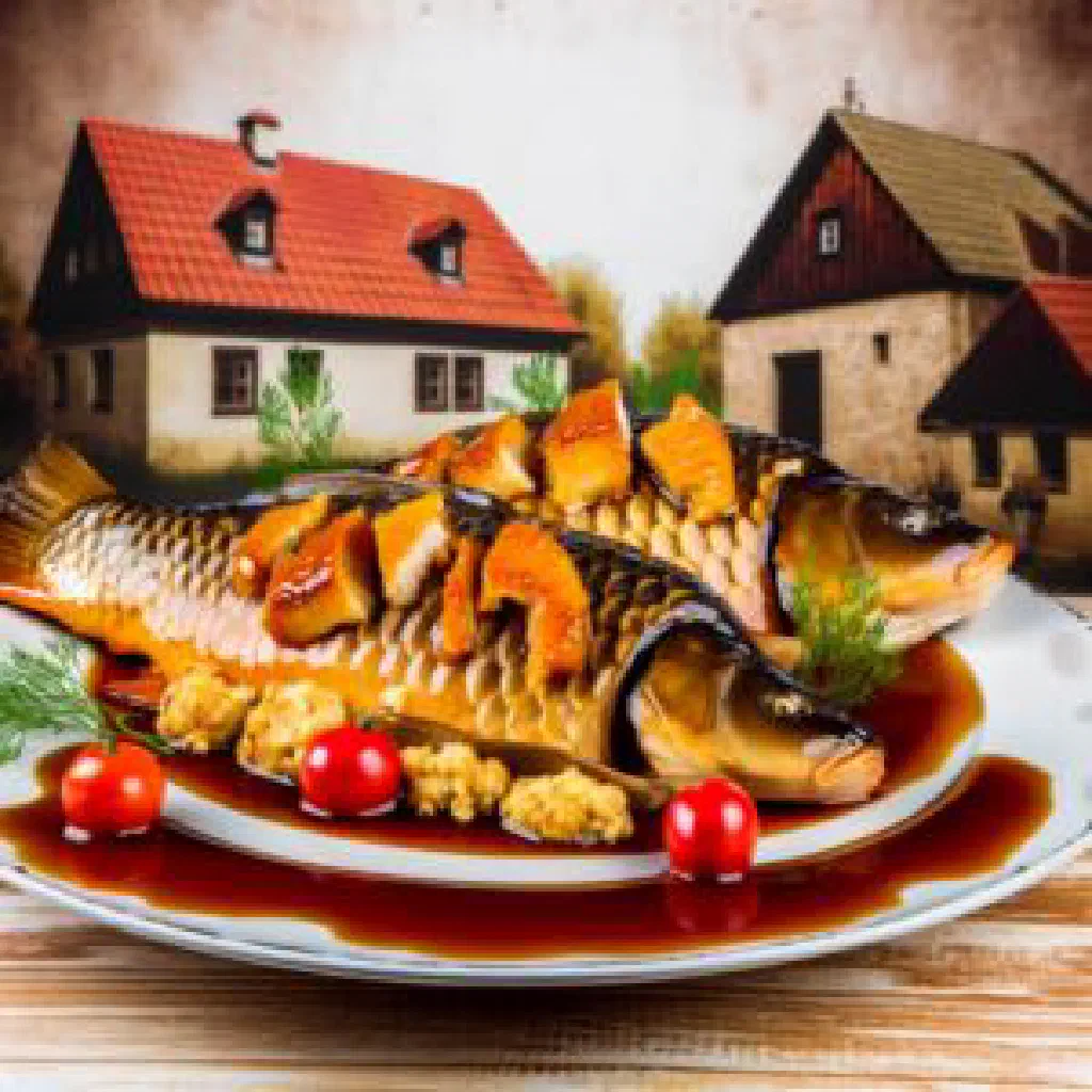 Jewish-style carp fillet in a savoury sauce garnished with parsley