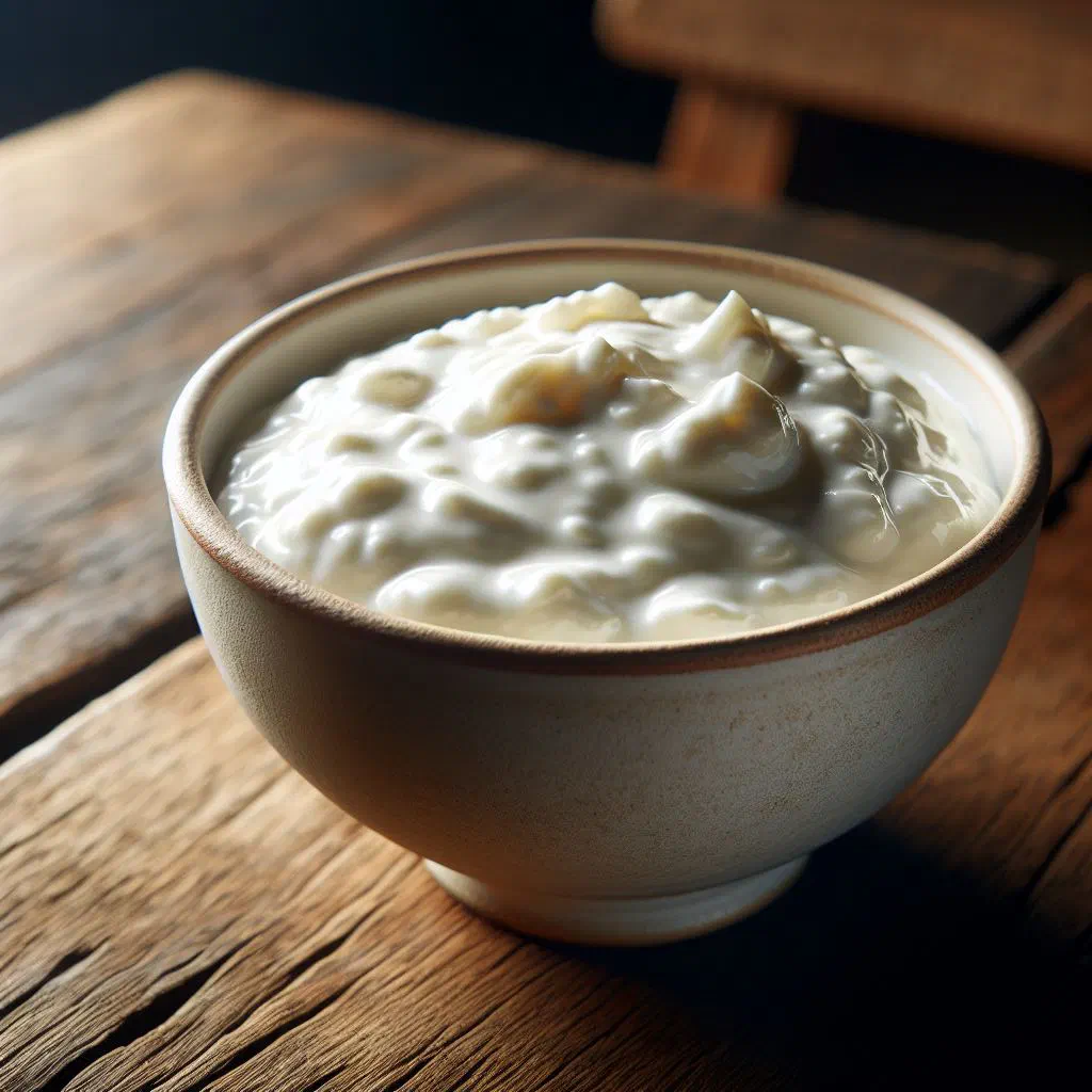Creamy Polish semolina milk porridge topped with fresh fruit