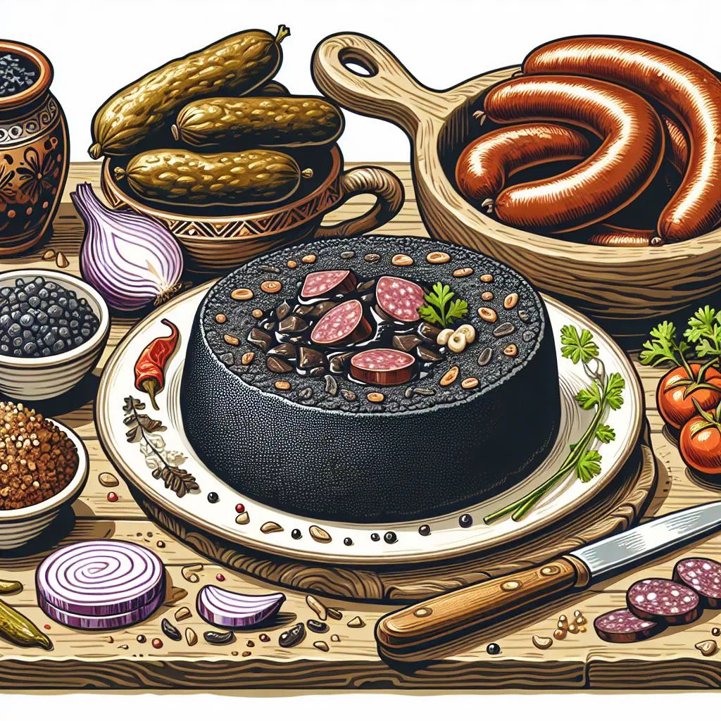 Sliced kaszanka blood sausage pan-fried until golden with onions
