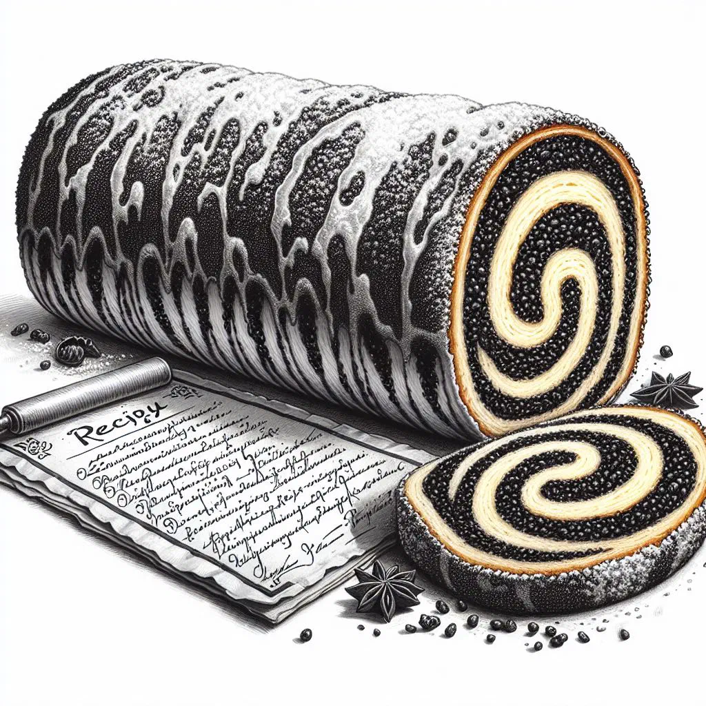 Sliced Polish makowiec poppy seed roll dusted with icing sugar