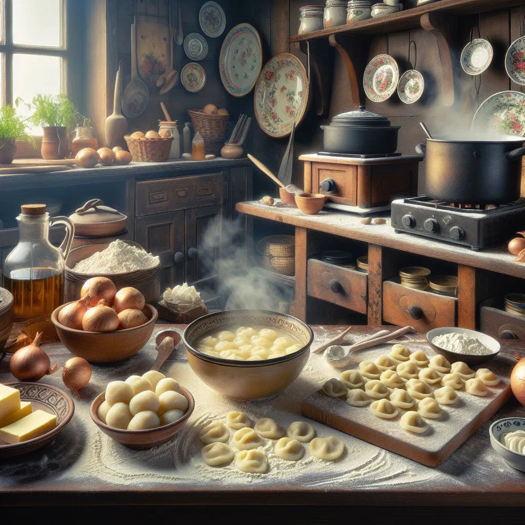 Golden potato kopytka dumplings tossed in butter with onions