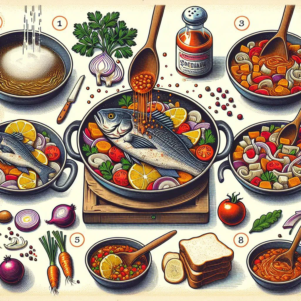 Fried fish fillet topped with a rich carrot and tomato vegetable sauce
