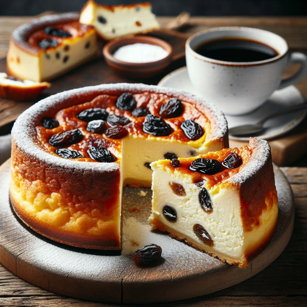 Slice of Krakow-style cheesecake with a golden biscuit base
