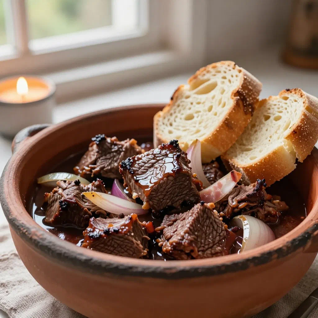 Alcatra, a Portuguese braised beef pot roast in rich red-wine sauce