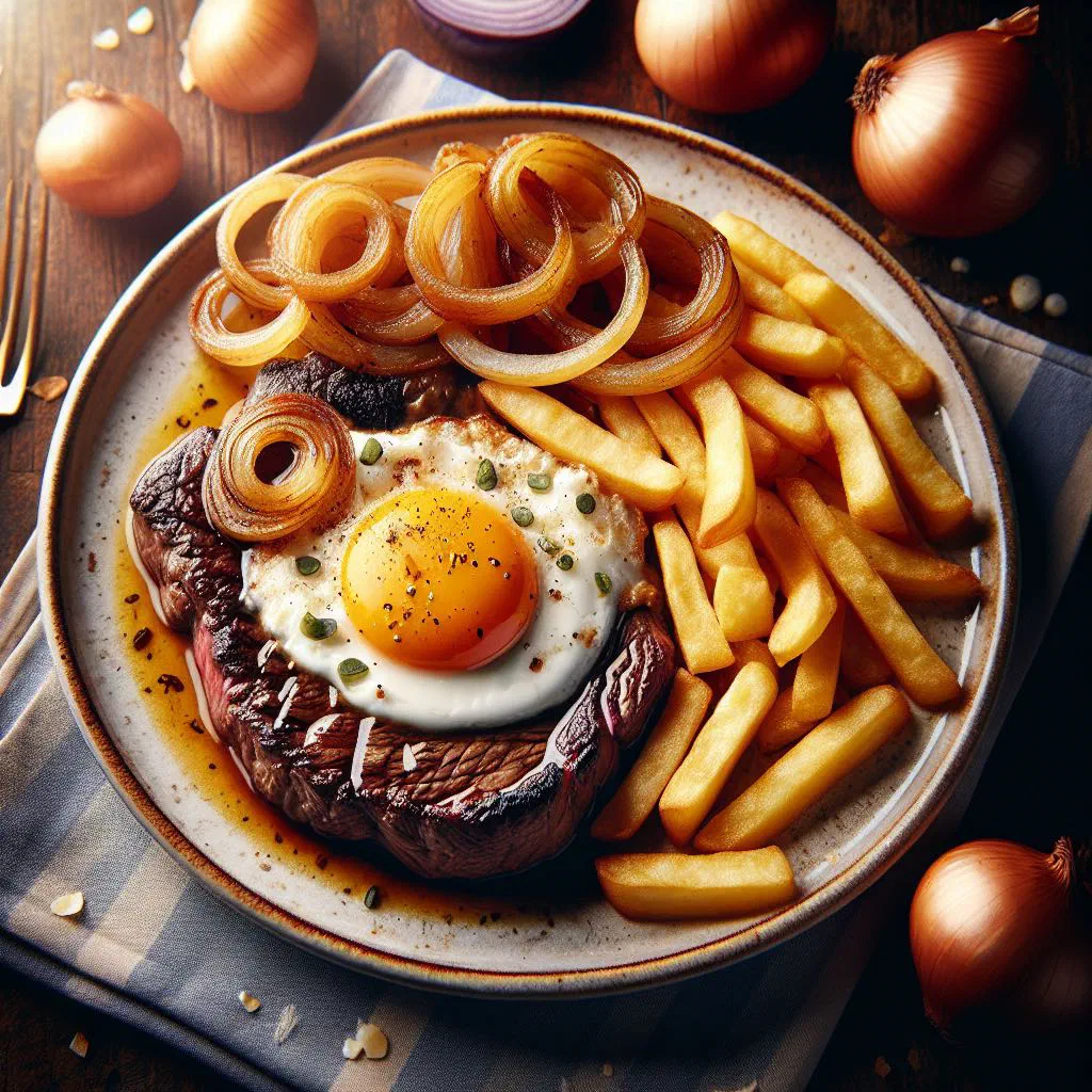 Pan-fried Bife à Marrare beef steak garnished with parsley