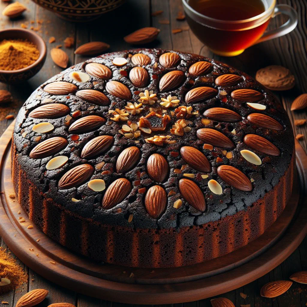 Slices of dark, spiced Madeiran honey cake studded with nuts