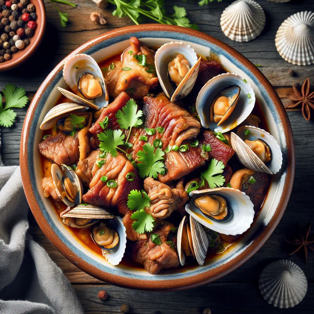 Carne de Porco à Alentejana with cubed pork and clams in a rich sauce