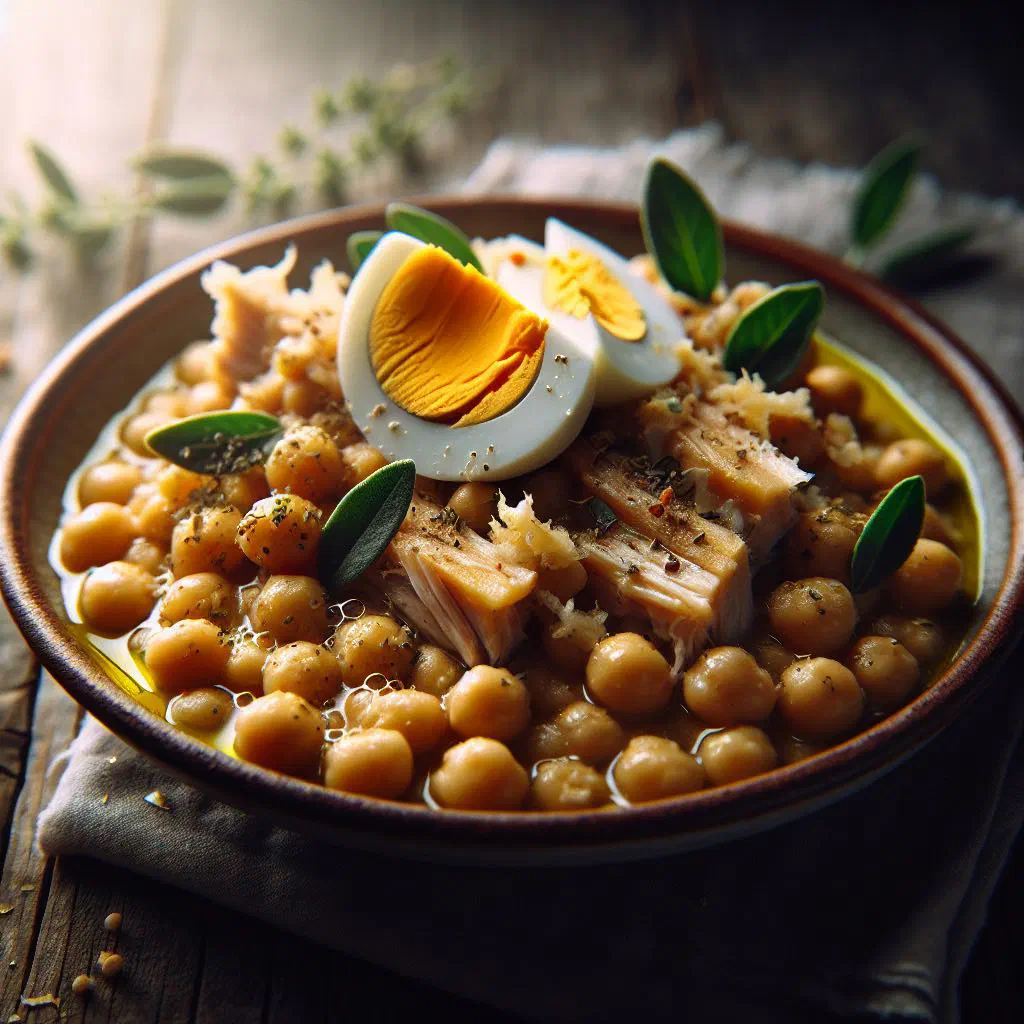 Grão com bacalhau with flaked cod, chickpeas and chopped parsley
