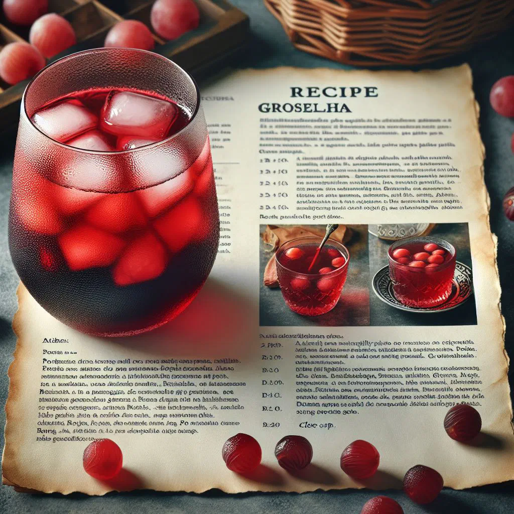 Groselha currant compote served in a glass with fresh mint