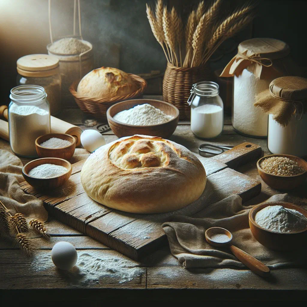 Rustic round loaf of Pão Alentejano with a thick golden crust