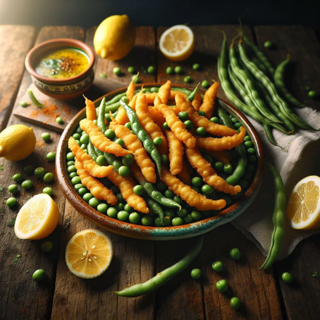 Crisp battered green beans, golden-fried and served warm