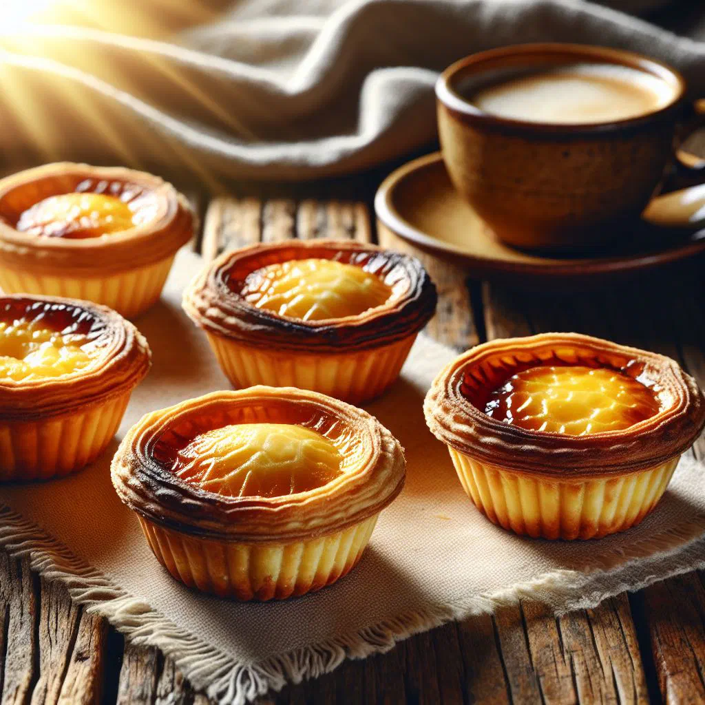 Small golden Madeira cheese cakes dusted with cinnamon on a plate